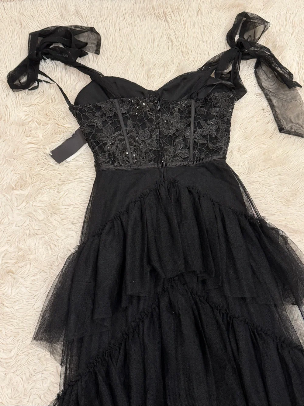 NEW City Studio Lace Tulle Maxi Dress 1/2 Corset Gown Black Goth Tiered Prom